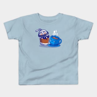 Cute Ice Coffee With Hot Coffee Cartoon Kids T-Shirt